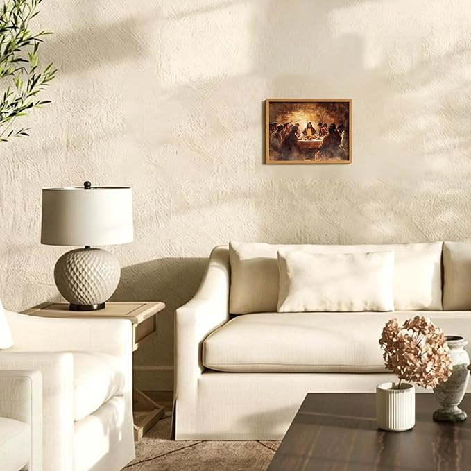 AUUAUU The Last Supper Wall Art, Wood Framed Jesus Religious Canvas Painting, Vintage Christian Wall Decor for Living Room Bedroom, 12x16 Inches Ready to Hang