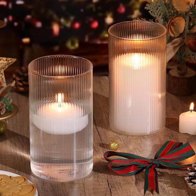 6 Inch Clear Glass Ribbed Cylinder Vases for Centerpieces, Pack of 6 | Flower Vases for Wedding & Home Decor, Hurricane Floating Candle Holders for Table & Shelf & Party