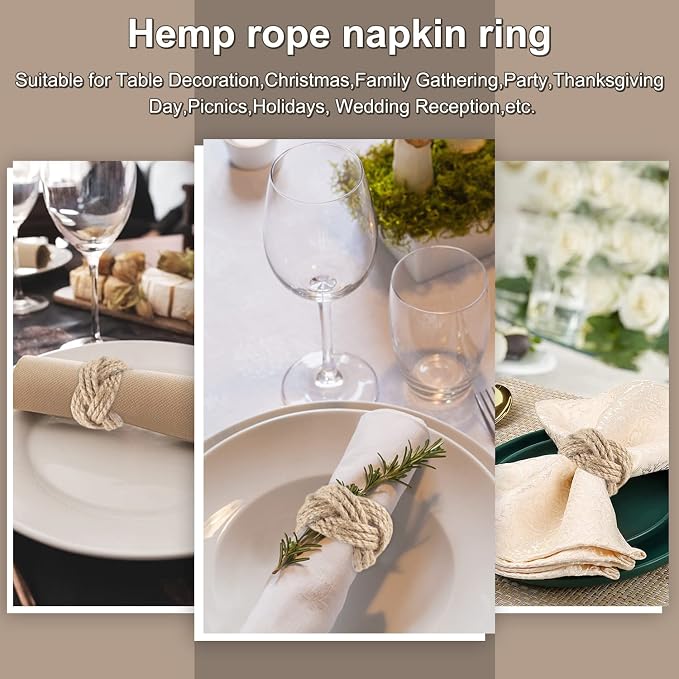 Napkin Rings Set of 12 Woven Natural Burlap Napkin Rings Rustic Napkin Ring Holder for Dining Table Decor Wedding Banquet Christmas Thanksgiving Easter Table Decorations