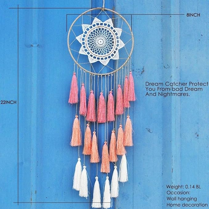 Artilady Macrame Dream Catcher Wall Hanging, Pink Large Boho Bedroom Decor