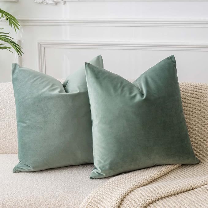JUSPURBET Decorative Velvet Throw Pillow Covers 18x18 Set of 2,Sage