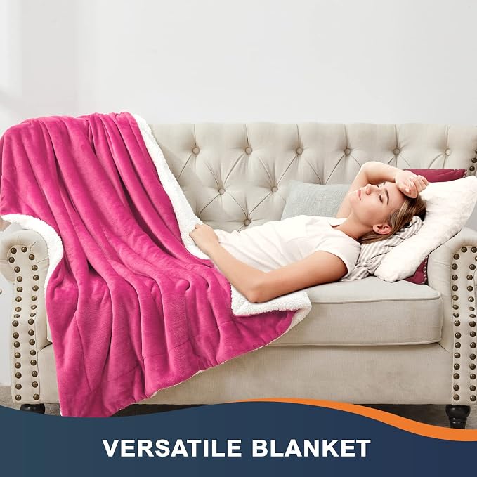 Walensee Sherpa Fleece Blanket (Throw Size 50”x60” Hot Pink) Plush Throw Fuzzy Super Soft Reversible Microfiber Flannel Blankets for Couch, Bed, Sofa Ultra Luxurious Warm and Cozy for All Seasons