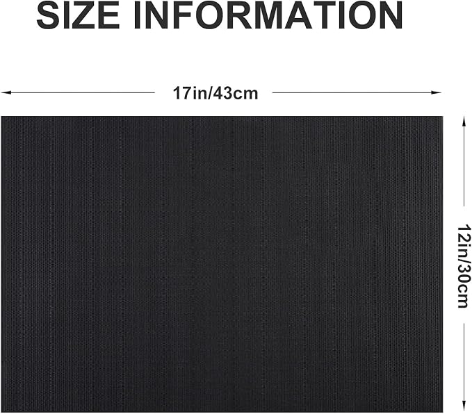 Vinyl Placemats Set of 6, PVC Woven Washable Non-Slip Table Mats, Heat Resistant Wrinkle Free Place Mats for Dining Table, Easy to Clean (6, Black)