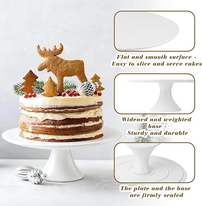 12 Inch White Porcelain Wedding Cake Stand with Knife and Server Set | Round Cake Plate Display Holder for Birthday, Baby Shower, Party Dessert Cupcake, Home Decorating Stand