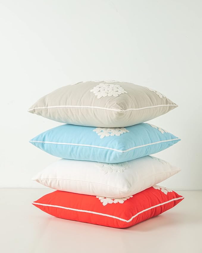 18x18,Cotton Christmas Blessing Throw Pillow Cover for Bed Sofa Cushion Car Snowflake Embroideried Pillowcases,1pair White