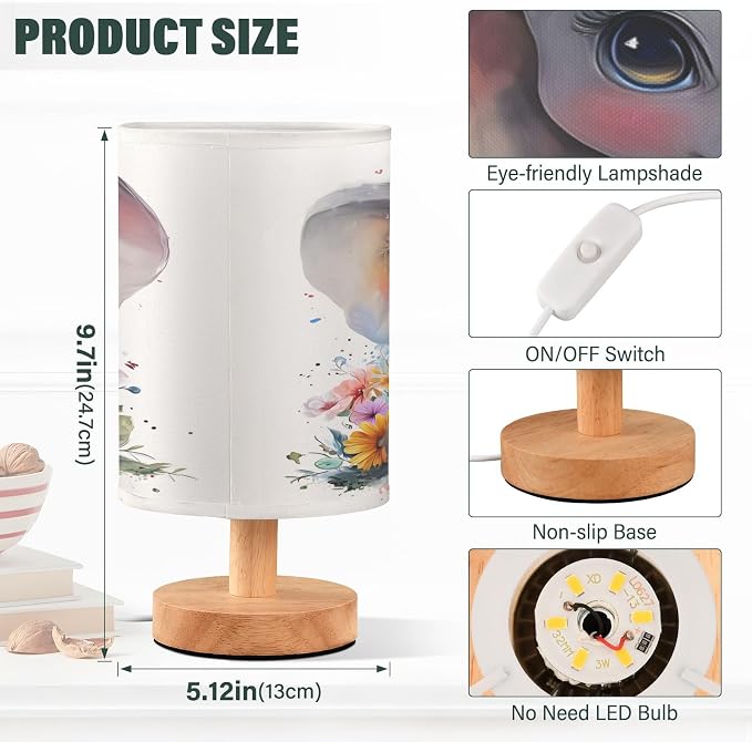 ALAZA Elephant Flower Floral Decor Bedside Table Lamp with USB Port for Bedroom Nightstand Office Desk LED Bulb Included