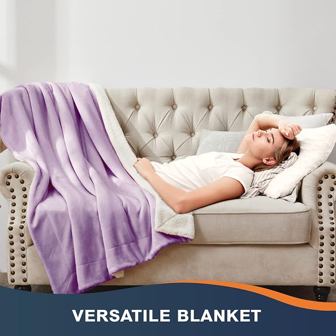 Walensee Sherpa Fleece Blanket (Throw Size 50”x60” Lilac) Plush Throw Fuzzy Super Soft Reversible Microfiber Flannel Blankets for Couch, Bed, Sofa Ultra Luxurious Warm and Cozy for All Seasons