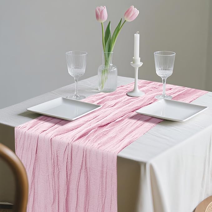 1 Pack Cheesecloth Table Runner 10Ft Christmas Gauze Boho Table Runners for Wedding Decor Bridal Shower Decorations Baby Shower Party(35" x 120")