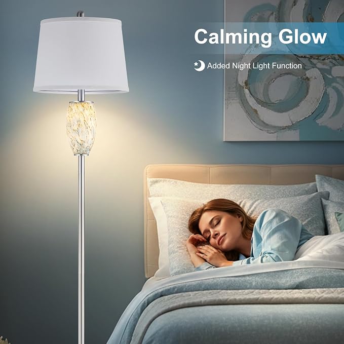 Lovlast 65" Tall Floor Lamp, Glass Coastal Lamp for Living Room Bedroom