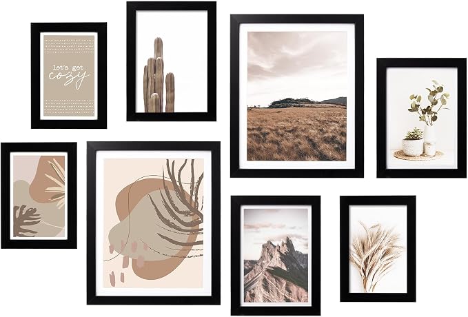 Gallery Wall Frame Set, 8 Pack Neutral Wall Decor, Black, Small | Classic Collage Picture Frames Wall Art for Living Room, Entryway, Stairway, Bedroom, Assorted Size