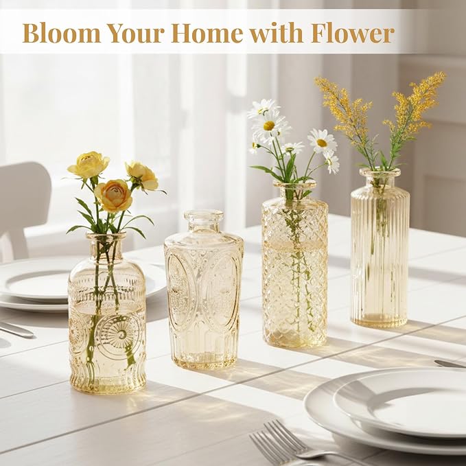 24 Pack Bud Vase in Bulk - BEAHOT Gold Flower Vases for Wedding Decorations, Glass Vase for Table Decorations, Small Vase for Home, Mother's Day, Centerpieces, Party, Office (Gold)