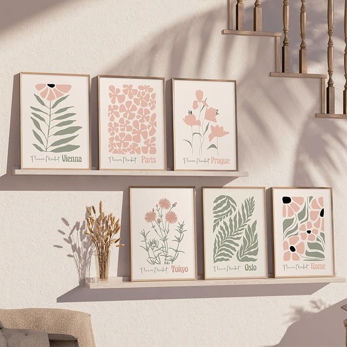 Baccone Boho Botanical Wall Art Prints Blush Pink Canvas Wall Decor Flower Market Wall Art Poster Abstract Aesthetic Pictures Pink Floral Artwork for Room Bedroom Set of 6 12x16 Inch Unframed