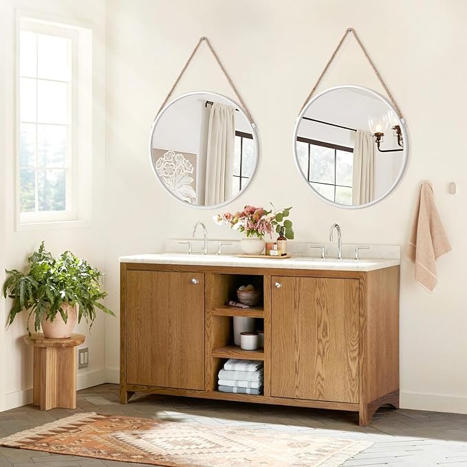 Wall Mounted Mirror, Regular Circle Hanging Mirror Wooden Framed Round Decorative Mirrors for Hallway Entryway Vanity Decor 20 Inch Mirrors