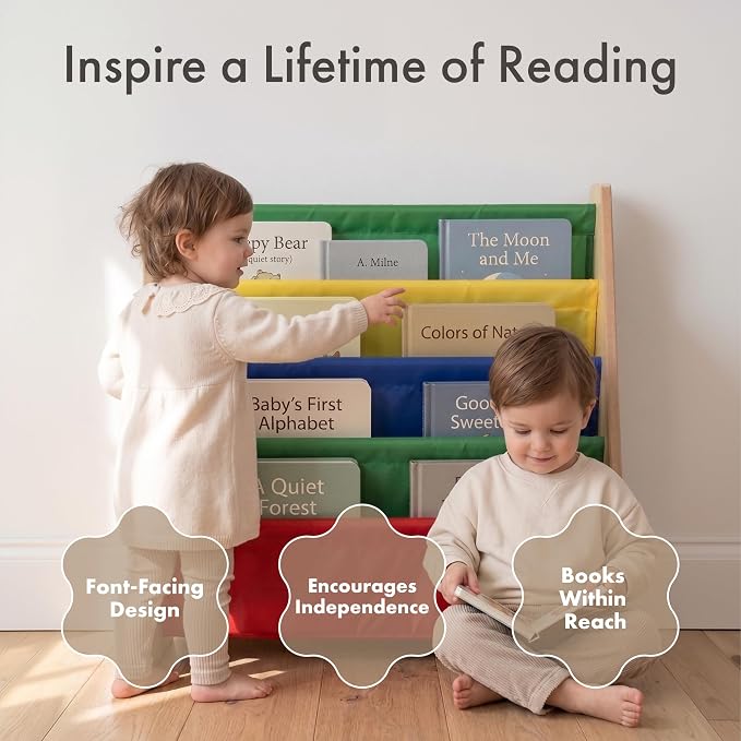 Humble Crew Kids Bookshelf, Montessori Front Facing Toddler Bookcase 4 Tier
