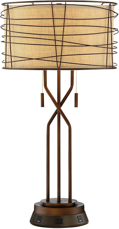 Marlowe 28.75" Tall Table Lamp Bronze Brown Metal USB Workstation Base