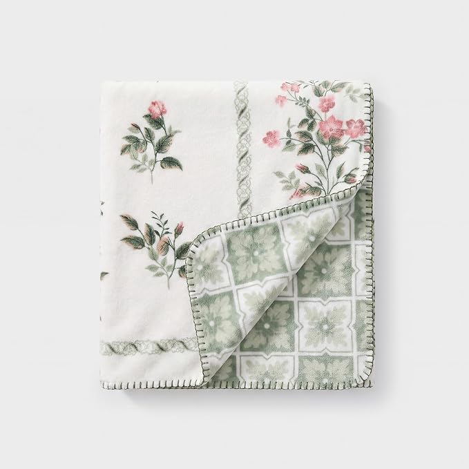 Floral Reversible Throw Blanket for Couch-Coco Flannel Soft Bed Blankets | Luxuriously Warm Fluffy Decor for Women, Mom, Her & Girls, Plush Throw for Sofa, Chair, 50x60in, Herb Green