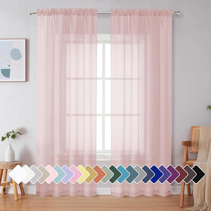 Simplebrand Blush Sheer Curtains 84 Inches Long, Light Filtering Rod Pocket Solid Color Window Sheer Curtain Panels, Elegant Curtains & Drapes for Living Room, Bedroom 2 Panels (42" W x 84" L)
