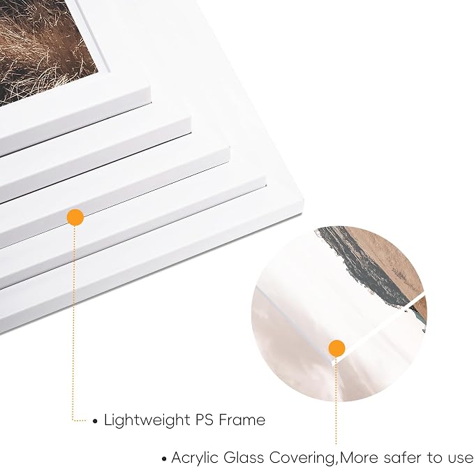 Gallery Wall Frame Set, 8 Pack Neutral Wall Decor, White, Small | Minimalist Collage Picture Frames Wall Art for Living Room, Entryway, Stairway, Bedroom, Assorted Size