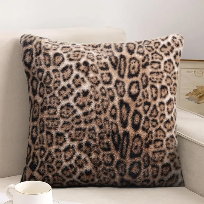 cygnus Faux Fur Leopard Pillow Covers 18x18 Inch | Soft Plush Animal Print Throw Pillow Covers, Cheetah Decorative Pillowcase for Couch Sofa Bedroom Livingroom