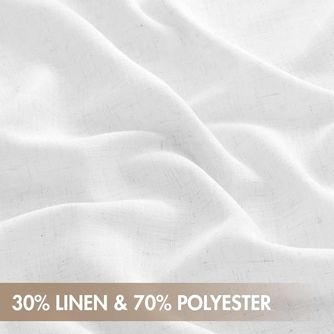 MIULEE White Back Tab Linen Curtains 4 Panels 42W x 102L | Linen material, light filtering, rod pocket back tab hanging, farmhouse decor for living room bedroom