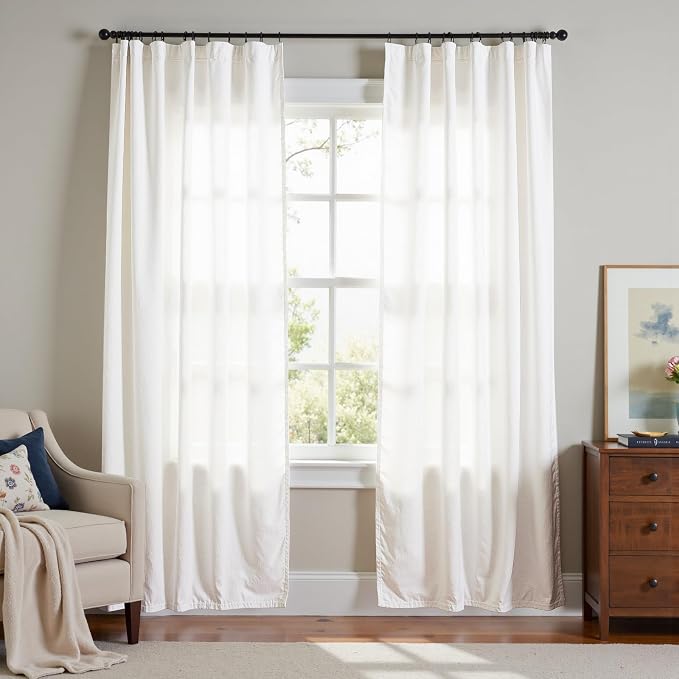 jinchan Linen Curtains Light Filtering Back Tab 60x84 Inch 2 Panels White | Semi Sheer Curtains 84 inch length for Bedroom Living Room, Modern Farmhouse Drapes with Rod Pocket, Natural Boho Curtains