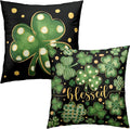 Set of 2 St. Patrick's Day Throw Pillow Covers Buffalo Plaid Dot Shamrock Pillow Covers 16x16 Lucky Blessed Pillow Cases for Spring March Holiday Saint Patricks Day Decor