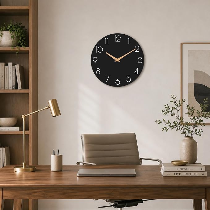 cicininc 14 Inch Battery Operated Wall Clock, Silent Analog, Black | Living Room | Office | Bedroom | Decorative Style | Modern Style