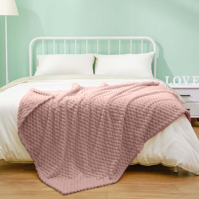 Excervent Hexagon Jacquard Throw Blanket for Bed, 60x80 Inches, Grey Pink | Big Decorative Fuzzy Flannel Fleece Throw Blanket for Sofa Bed Couch, Super Soft Cozy, Suitable for All Seasons