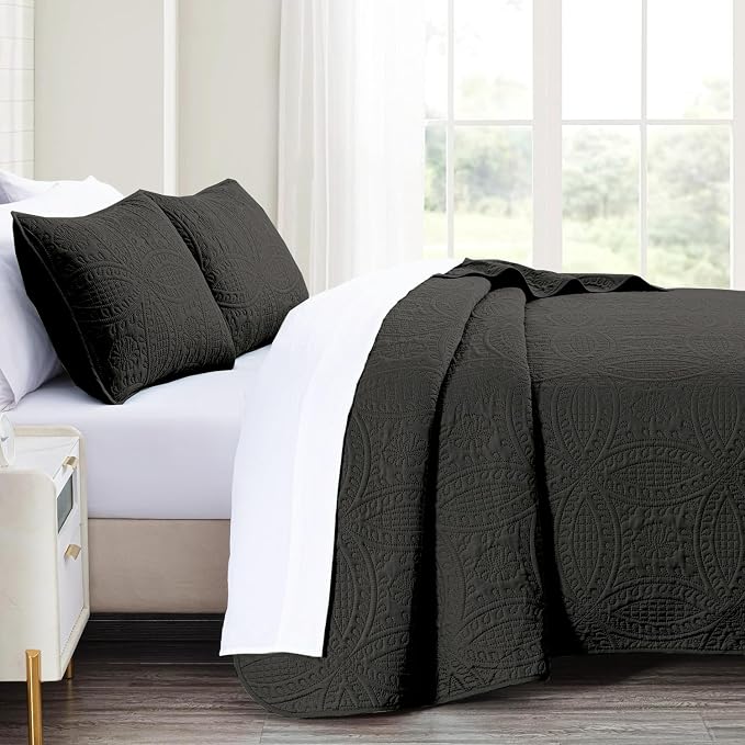 akkialla Twin Quilt Bedding Set,Black Ultrasonic Quilt Set,Lightweight Soft Bedspread Coverlet,Modern Style Coin Pattern Bed Cover for All Seasons,2 Piece(1 Quilt,1 Pillow Sham)