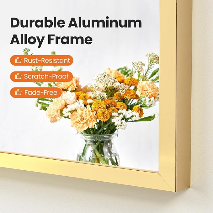 Sweetcrispy 38x30 Bathroom Mirrors for Wall, Arched Mirror for Over Sink | Metal Framed HD Shatter-Proof Glass, Decor Wall Mirror for Entryway, Living Room, Bedroom, Gold