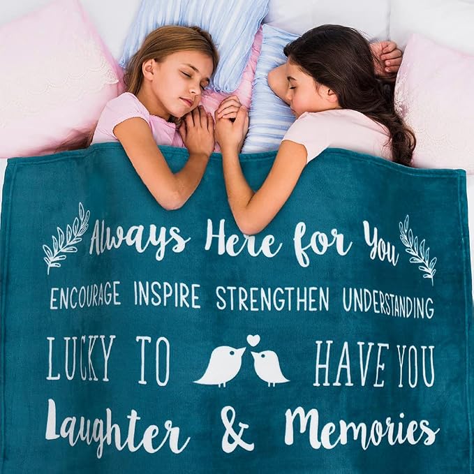PAVILIA Best Friend Blanket - Friendship Gifts for Women, Soul Sister & Long Distance Bestie Gift, Soft Cozy Fleece Throw with Sentimental Quotes, BFF Birthday Gift Idea, Teal Sea Blue