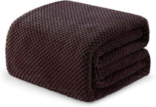 Exclusivo Mezcla Soft Waffle Fleece Bed Blanket Twin XL Size, Coffee | Lightweight Plush Blanket for Bed, Couch, Sofa, Cozy Fluffy Design for Bedroom, Guest Room, All Season, 90x66 Inches