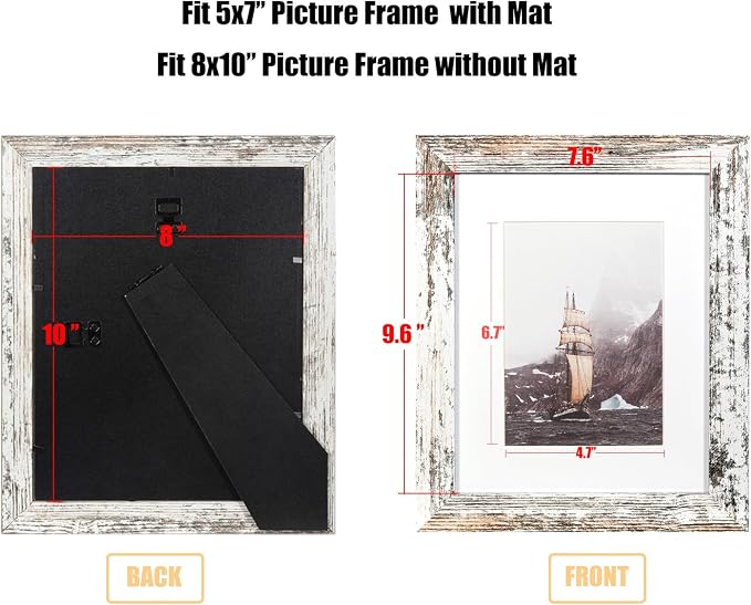 kennethan 8x10 Picture Frame Rotten Brown, Wooden Frame with white mat, For Tabletop and Wall Mounting Display for Home, Office,Gallery,Holiday with Photos, Posters