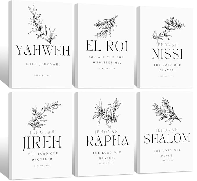 Christian Hebrew Names of God Wall Art Bible Verse Scripture Canvas Wall Decor Art Minimalist Jesus Pictures Modern Christian Poster Artwork Bible Verse Prints for Room 12x16x6 Inch Wrapped Canvas