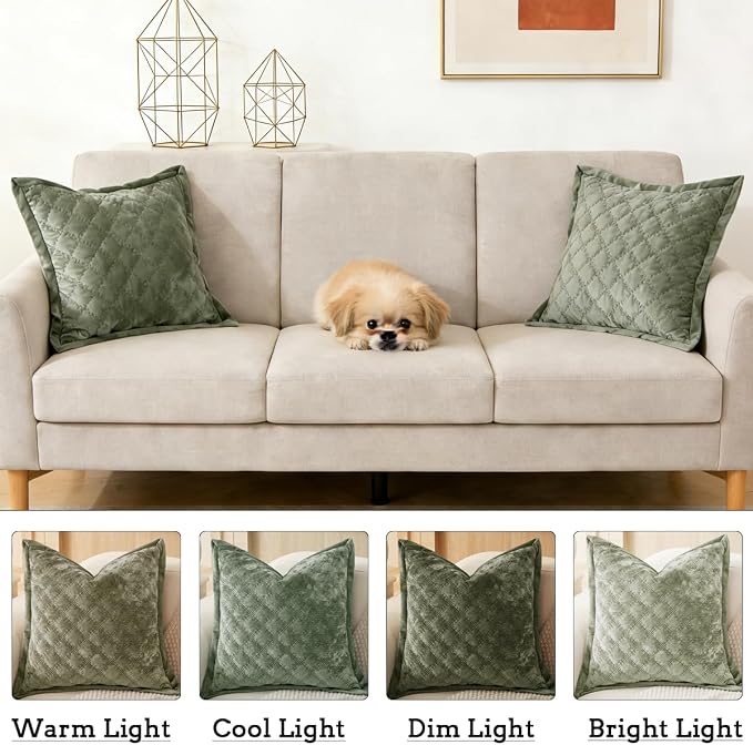 Throw Pillow Cover 18x18 1 Piece Velvet Square Pillowcase Soft Skin-Friendly Cross Process Decorative Farmhouse Cushion Covers for Couch Sofa Bedroom Living Room,Army Green