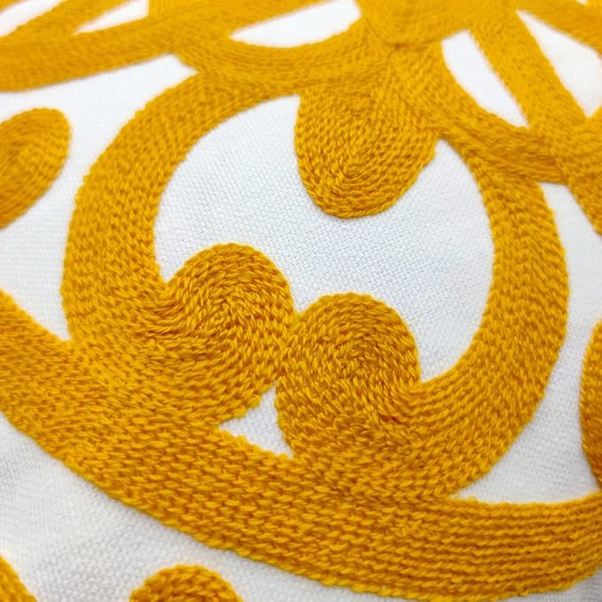 Alysheer Embroidered Decorative Throw Pillow Cover 20"x 20", Boho Mandala Modern Thick Embroidery Pattern, Durable Cotton Canvas Soft Cushion Case for Sofa Couch Bed Living Room (Mustard Yellow)