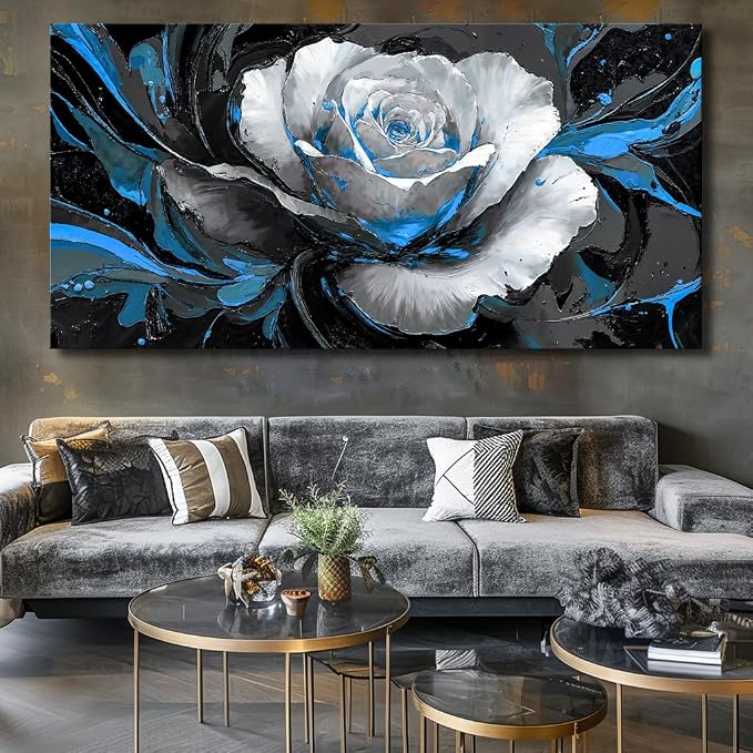 Large White Rose Flower Wall Art Elegant Flower Framed Floral Canvas Print for Living Room, Bedroom, Dining Room, Home Office Modern Ready to Hang Home Decor - 24"x48"