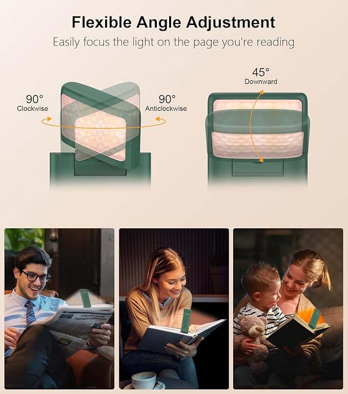 Gritin Book Light Rechargeable, Clip on LED Reading Light for Books in Bed