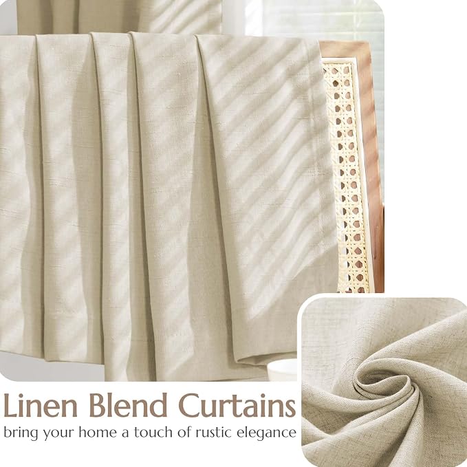 jinchan Lined Linen Curtains Privacy Back Tab 50x108 Inch 2 Panels Oatmeal | Light Filtering Curtains with Privacy Liner, Cottage Core Farmhouse Curtains for Living Room, Rod Pocket 108 Inch Length