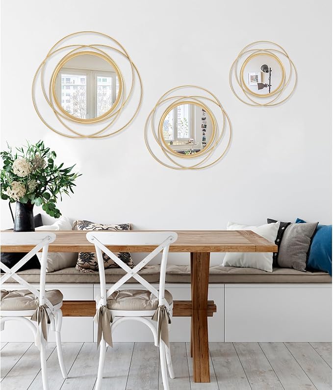 Gold Art Circle Mirror for Wall with Iron Metal Wire Frame Wall-Mounted Mirror for Home Decor Living Room Bedroom Bathroom Entryway Small 12"