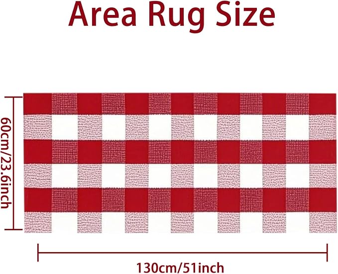 USTIDE Cotton Buffalo Plaid Rug Red&White Check Rugs 23.6"X51" Hand-Woven Indoor or Outdoor Rugs for Layered Door Mats Washable Carpet for Front Porch/Kitchen/Farmhouse/Entryway