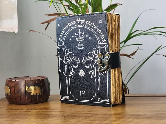 The Lord Of The Rings Book Hobbit lotr gifts Books Leather Journal lord of the rings decor Jrr tolkien books lord of the rings merch Book set Hardcover Merchandise Bookends Illustrated Edition ring gift (BROWN, 7X5)