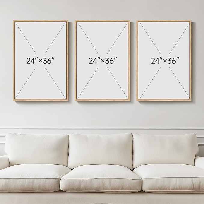 Large Framed Neutral Abstract Landscape Wall Art for Living Room, 24x36 In | Forest print, Pine tree picture, 3 piece, Modern, Canvas artwork, wall art bedroom, Dining room wall decor, Solid wood frame