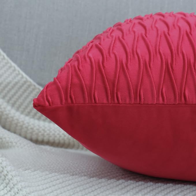 MADIZZ Set of 2 Super Soft Velvet Decorative Throw Pillow Covers 20x20 inch Red Square with Texture Luxury Style Cushion Case Pillow Shell for Sofa Bedroom