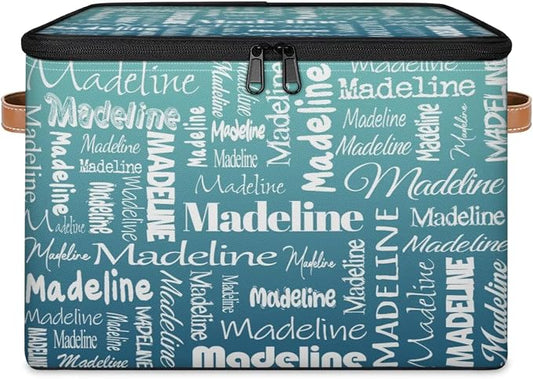 Custom Name Storage Basket, Personalized Keepsake Box, Grey Green