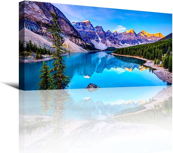 Haichuang Decor Art Moraine Lake Canvas Wall Art 57x28 Inches Framed Rocky Mountain Lake Wall Decor Wood Frame Waterproof HD Giclee Print Ready to Hang Nature Artwork for Living Room Bedroom Office