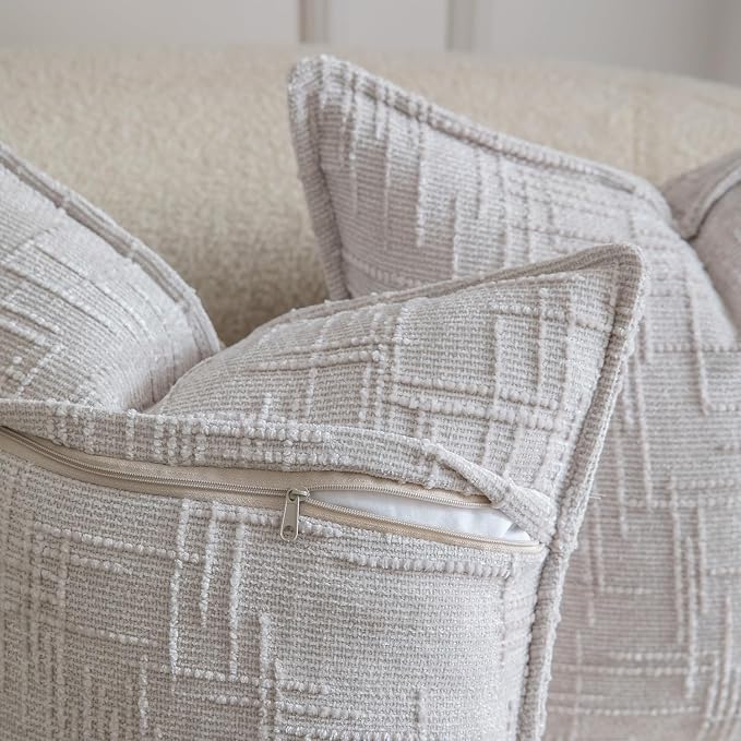 MADIZZ Pack of 2 Chenille Throw Pillow Covers 20x20 Inch Light Grey Soft Neutral Decorative Throw Pillows for Couch Sofa Boho Accent Cushion Covers Modern Farmhouse Home Decor for Bedroom Living Room