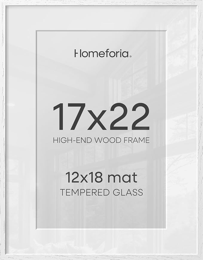 Homeforia 17x22 White Oak Picture Frame, High-End Wood, 12x18 Mat, Glass