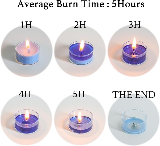 12 Blue Unscented Natural Soy Tealight Candles in Clear Cup