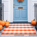 Fall Buffalo Plaid Rug 3x5 Ft, Orange White Indoor Outdoor Rug | Cotton Blend, Orange White Checkered, Machine Washable, Layering Rug, Porch Entryway Decor